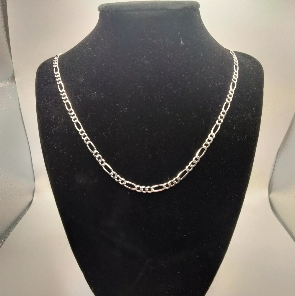 Handmade Sterling Silver 925 Figaro Link Chain 25.5 inch 12.68g Taxco Mexico